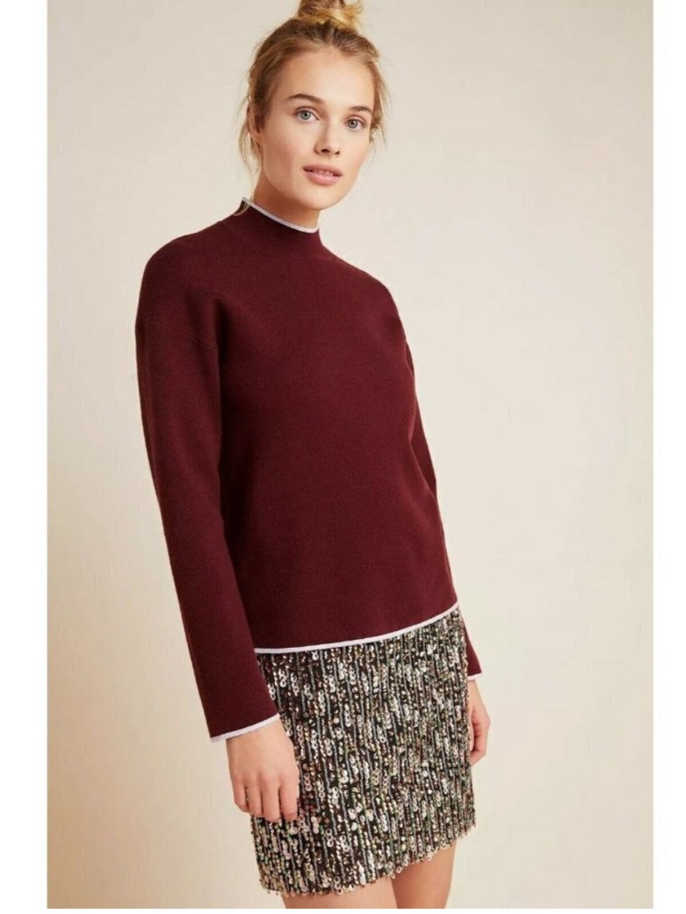 Anthropologie Lizzie deep wine mock neck sweater